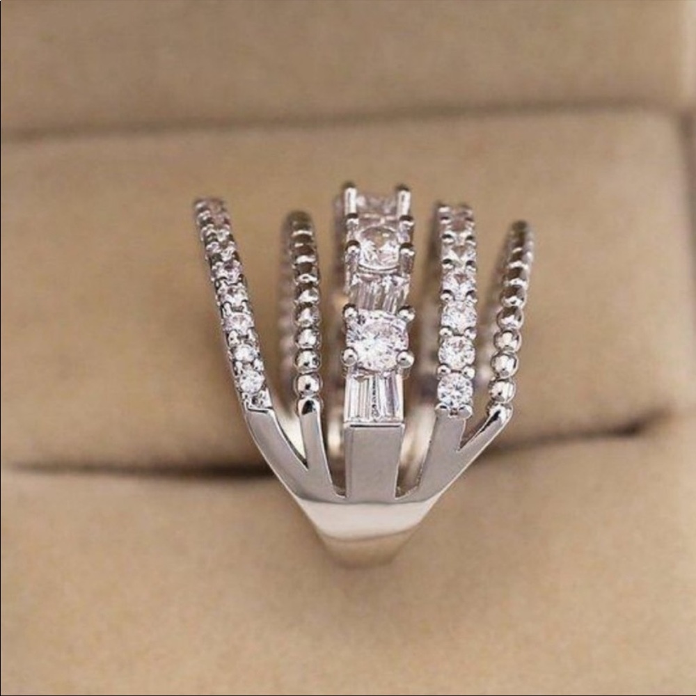 MULTI BAND 925 STERLING SILVER DIAMOND RING - Picture 3 of 5